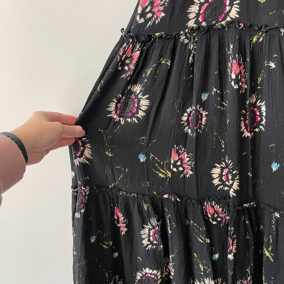 Free People Garen Party Floral Print Smocked Tiered Casual Maxi Dress Black XS - Picture 6 of 9